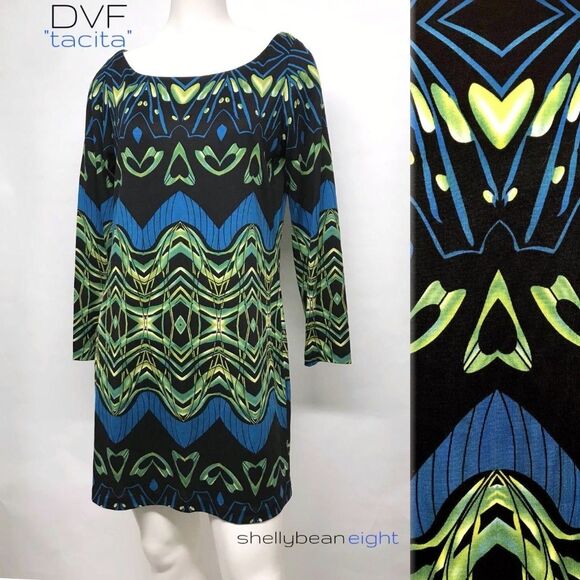 DVF TACITA Silk Jersey Dress MOD HEART Print 6 S - Picture 2 of 8